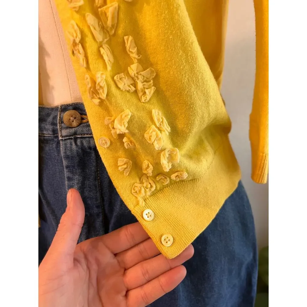 J.Crew Yellow Cashmere Cotton Embellished Button Front Cardigan Sweater Size XS
